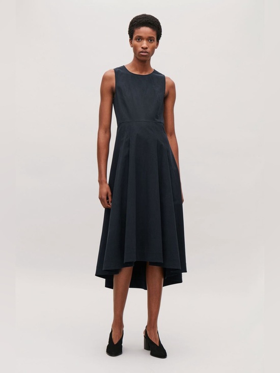 COS Dresses & Skirts - COS Waisted Pleated Sleeveless Midi Dress Black High Low Hem Small Minimalist
